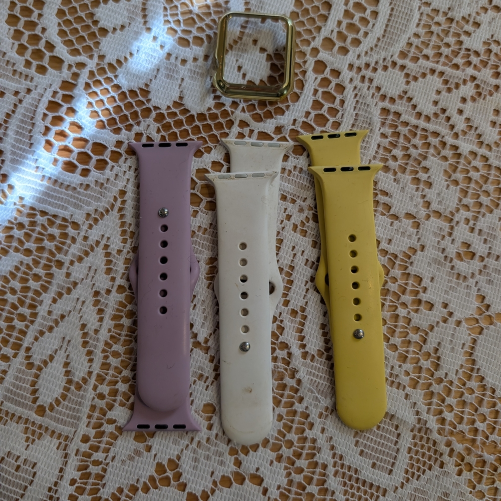 Silicone Watch Bands Trio And Face Plate For Apple Watch Lavender, White, Yellow